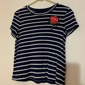 Aeropostale Navy Blue Striped Rose T-Shirt